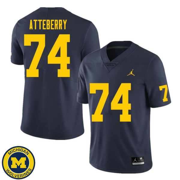 Mens Michigan Wolverines #74 Reece Atteberry Navy Fashion Player Jersey